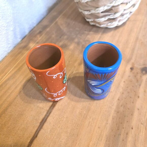 Mexican Ceramic Shot Glasses with Floral Design - New - Picture 3 of 3